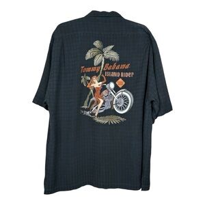Tommy Bahama Black 100% Silk Island Rider Button Down Short Sleeve Shirt Size XL
